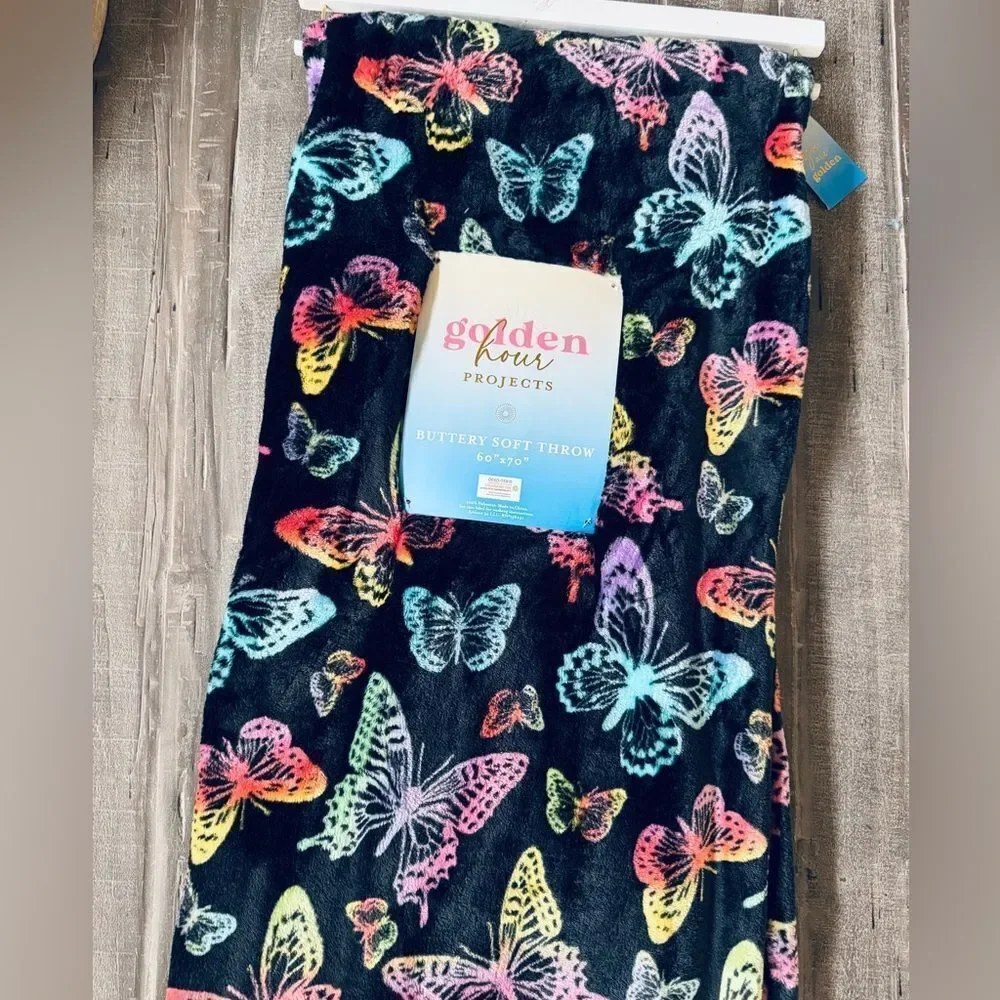 Rainbow Butterfly Plush Throw Blanket